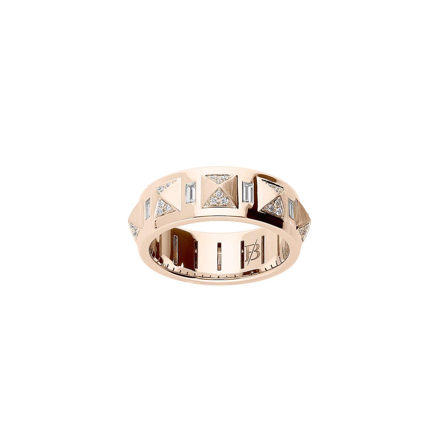 Beastud ring in pink gold with GVS white baguette cut and GSI round ...